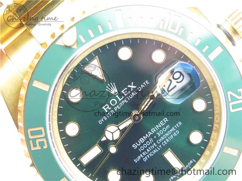 Submariner 116610 LV ROF Best Edition YG Wrapped Green Dial on YG Wrapped Bracelet A Contemporary 2909