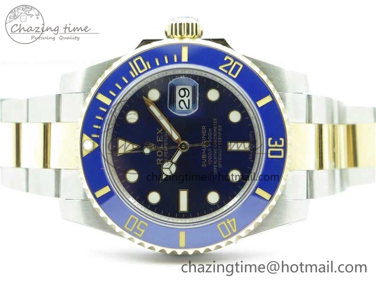 WrinkleFree Submariner 116613 LB Blue Ceramic SS YG Wrapped ROF 1:1 Best Edition Blue Dial On SS YG Wrapped Bracelet A 2911