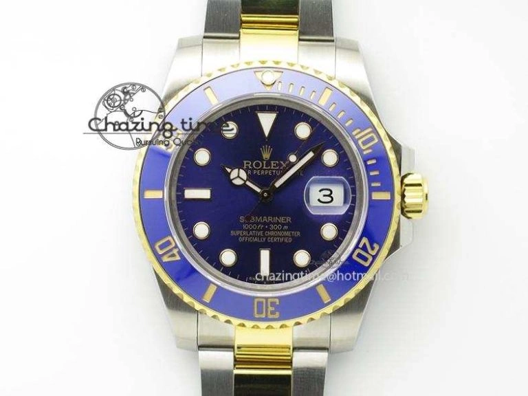 QuickDry Submariner 116613 LB Bp-Maker Best Edition Blue Dial On SS YG Bracelet ETA 3984