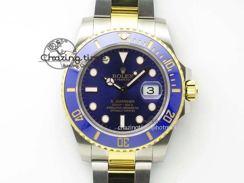 QuickDry Submariner 116613 LB Bp-Maker Best Edition Blue Dial On SS YG Bracelet ETA 3984