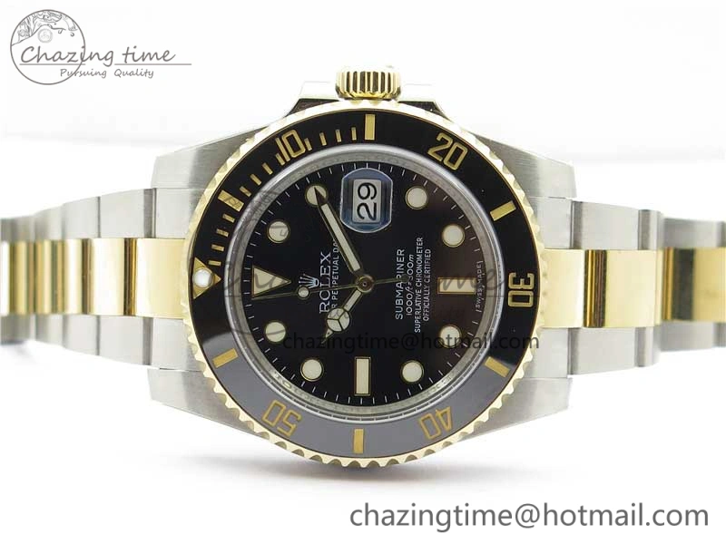 SmoothTexture Submariner 116613 LN Blue Ceramic SS YG Wrapped ROF 1:1 Best Edition Black Dial On SS YG Wrapped Bracelet A 2912