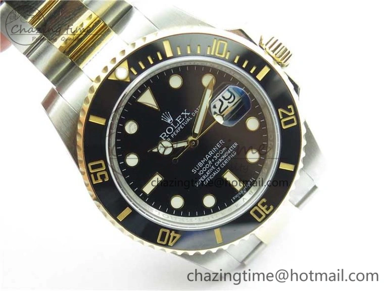 SmoothTexture Submariner 116613 LN Blue Ceramic SS YG Wrapped ROF 1:1 Best Edition Black Dial On SS YG Wrapped Bracelet A 2912