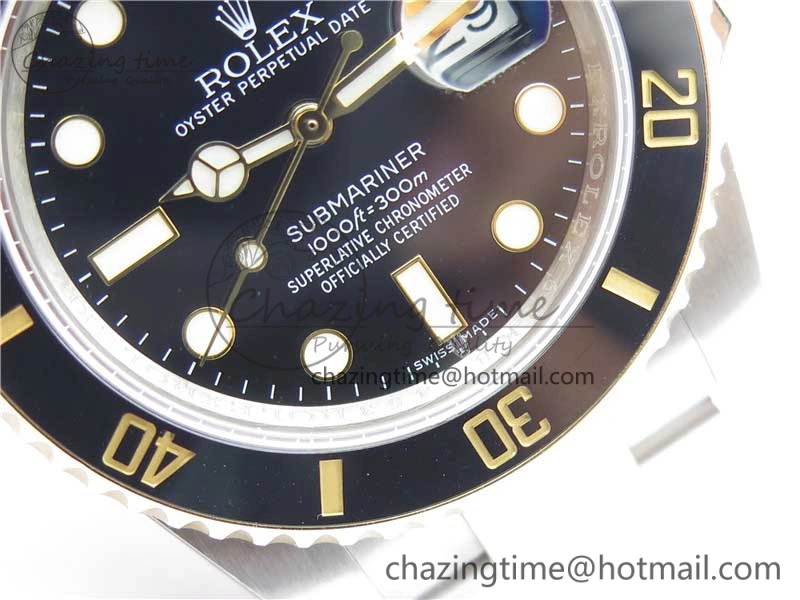 SmoothTexture Submariner 116613 LN Blue Ceramic SS YG Wrapped ROF 1:1 Best Edition Black Dial On SS YG Wrapped Bracelet A 2912