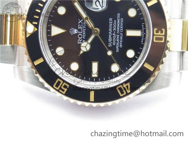SmoothTexture Submariner 116613 LN Blue Ceramic SS YG Wrapped ROF 1:1 Best Edition Black Dial On SS YG Wrapped Bracelet A 2912
