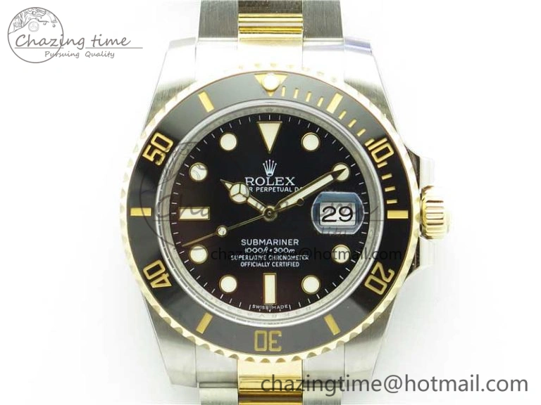 SmoothTexture Submariner 116613 LN Blue Ceramic SS YG Wrapped ROF 1:1 Best Edition Black Dial On SS YG Wrapped Bracelet A 2912