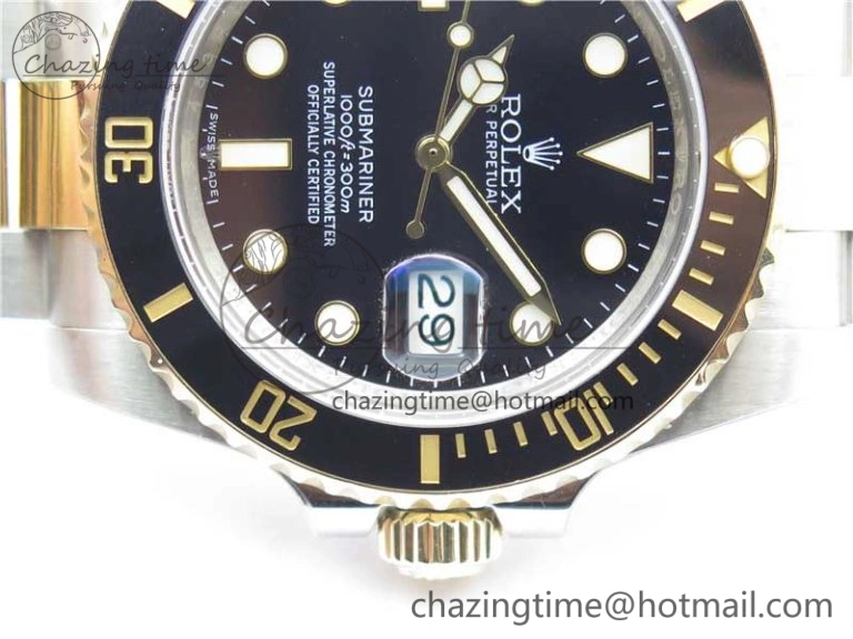 SmoothTexture Submariner 116613 LN Blue Ceramic SS YG Wrapped ROF 1:1 Best Edition Black Dial On SS YG Wrapped Bracelet A 2912