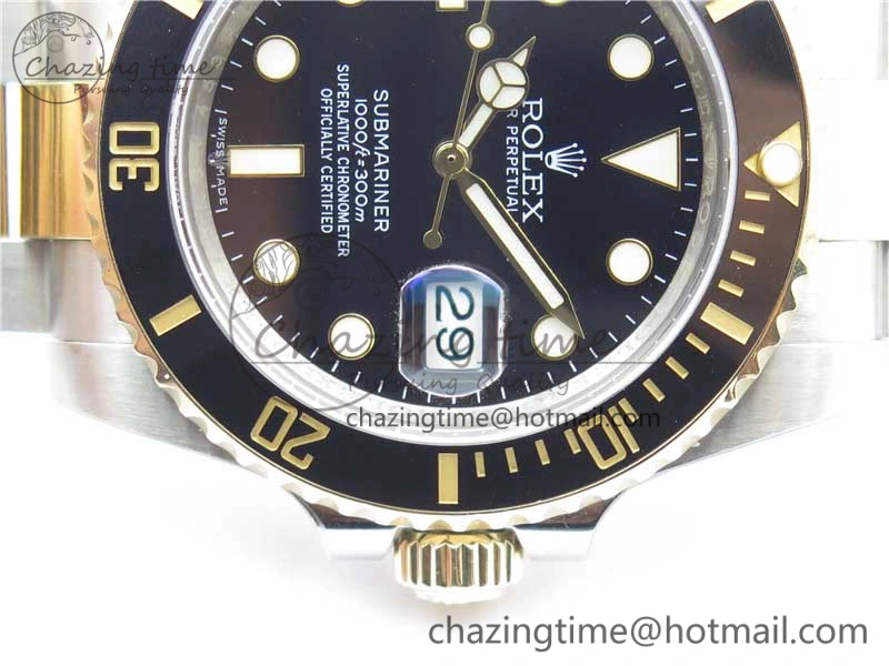 SmoothTexture Submariner 116613 LN Blue Ceramic SS YG Wrapped ROF 1:1 Best Edition Black Dial On SS YG Wrapped Bracelet A 2912