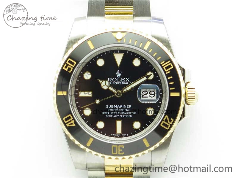 SmoothTexture Submariner 116613 LN Blue Ceramic SS YG Wrapped ROF 1:1 Best Edition Black Dial On SS YG Wrapped Bracelet A 2912