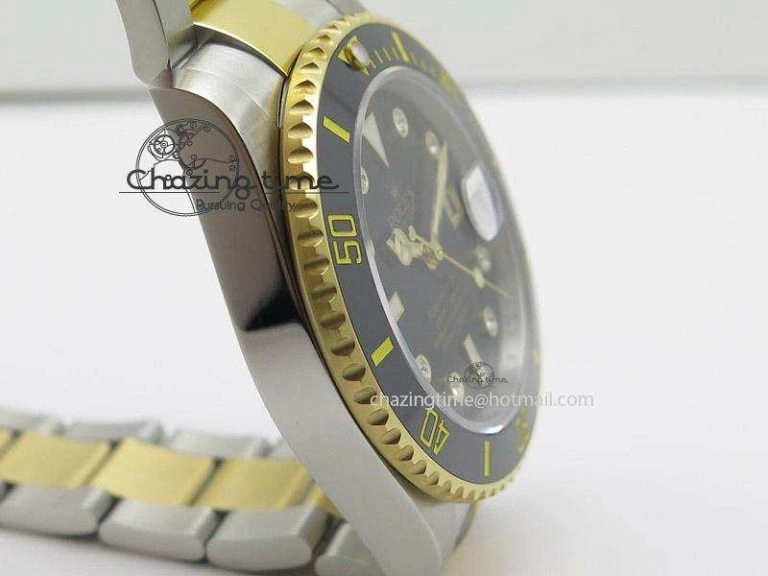 FlexibleFit Submariner 116613 LN Diamonds Markers Black Dial on SS YG Bracelet A 4038