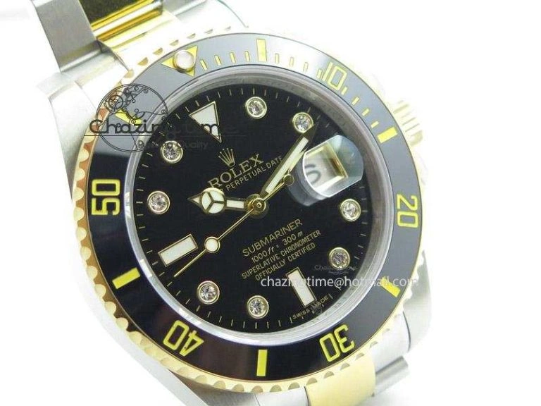 FlexibleFit Submariner 116613 LN Diamonds Markers Black Dial on SS YG Bracelet A 4038