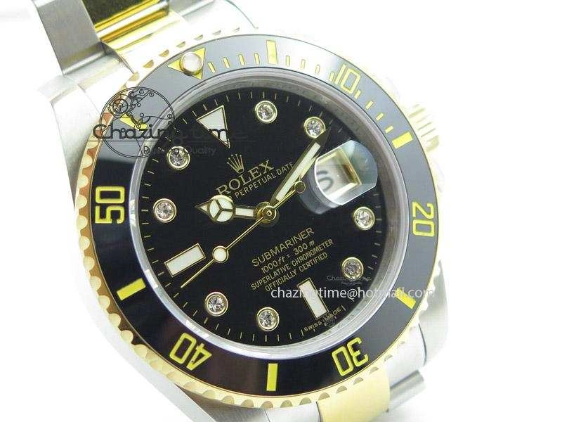 FlexibleFit Submariner 116613 LN Diamonds Markers Black Dial on SS YG Bracelet A 4038