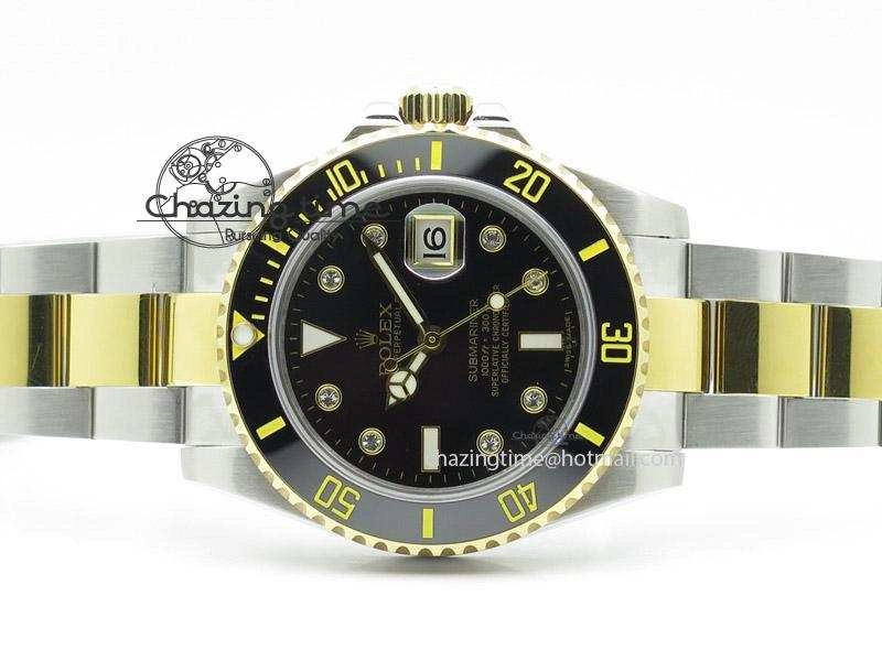 FlexibleFit Submariner 116613 LN Diamonds Markers Black Dial on SS YG Bracelet A 4038
