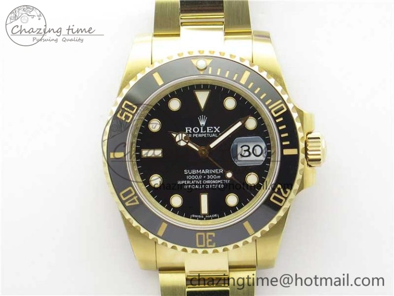 Submariner 116618 LN Black Ceramic 316L Bp Maker 1:1 Best Edition Black Dial on YG Bracelet SA3135 V ZeroBulk 3015