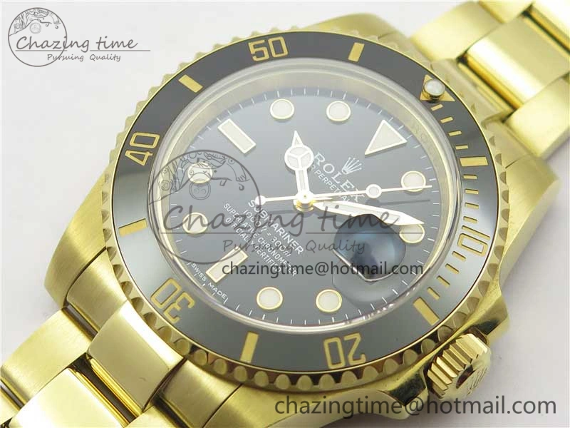 Submariner 116618 LN Black Ceramic 316L Bp Maker 1:1 Best Edition Black Dial on YG Bracelet SA3135 V ZeroBulk 3015