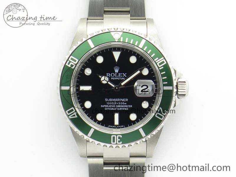 EyeCatching Submariner 16610 LV Green No Rehaut Engraving JF 1:1 Best Edition On SS Bracelet SH 3543