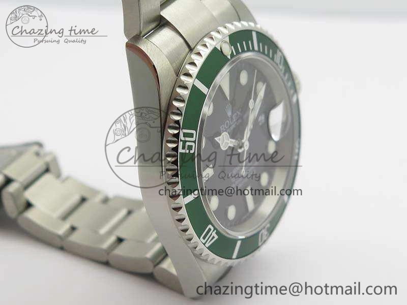 EyeCatching Submariner 16610 LV Green No Rehaut Engraving JF 1:1 Best Edition On SS Bracelet SH 3543
