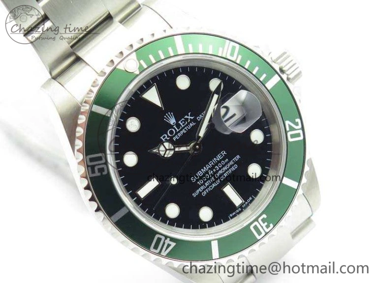 EyeCatching Submariner 16610 LV Green No Rehaut Engraving JF 1:1 Best Edition On SS Bracelet SH 3543