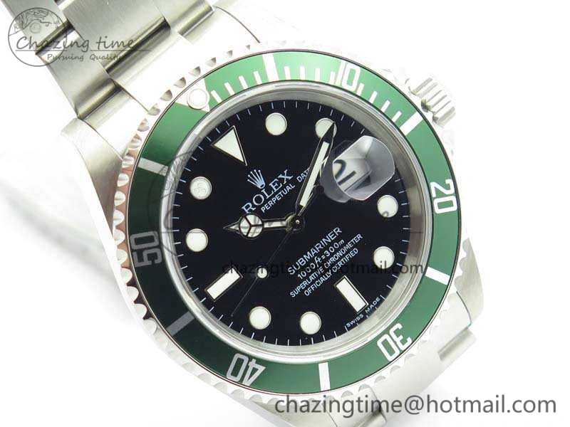 EyeCatching Submariner 16610 LV Green No Rehaut Engraving JF 1:1 Best Edition On SS Bracelet SH 3543