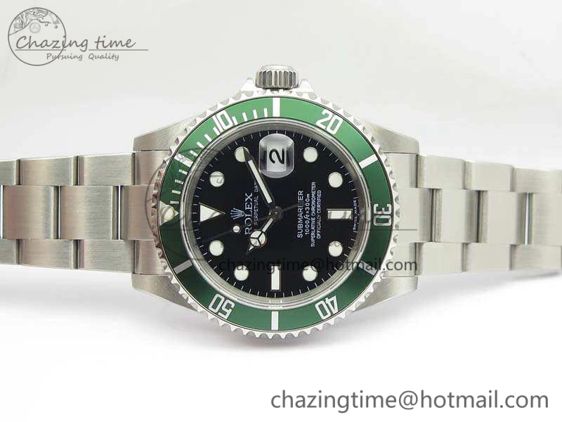 EyeCatching Submariner 16610 LV Green No Rehaut Engraving JF 1:1 Best Edition On SS Bracelet SH 3543