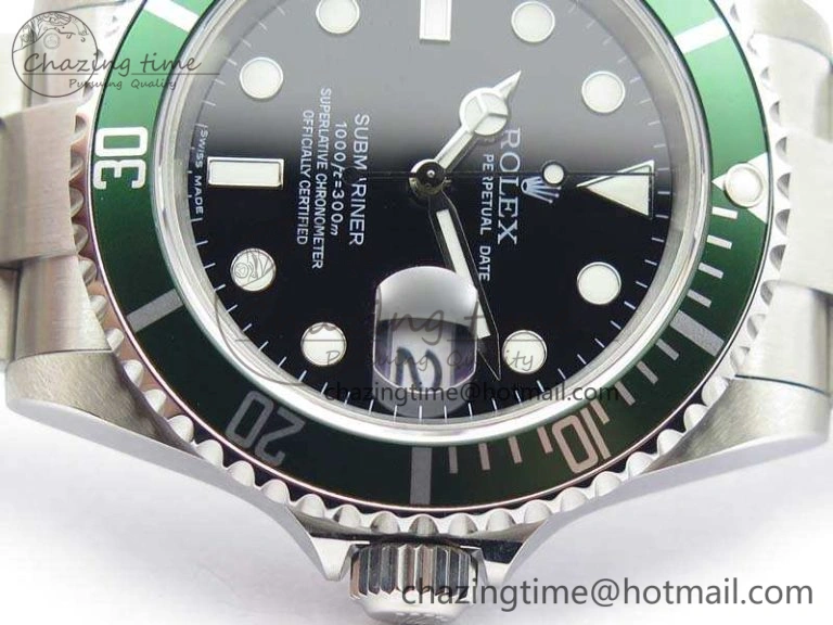 EyeCatching Submariner 16610 LV Green No Rehaut Engraving JF 1:1 Best Edition On SS Bracelet SH 3543