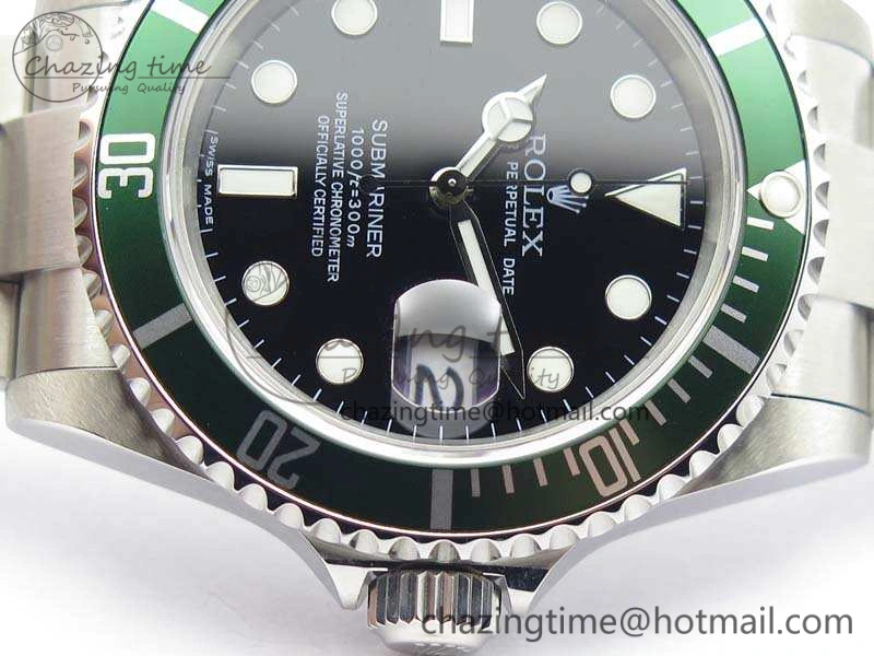 EyeCatching Submariner 16610 LV Green No Rehaut Engraving JF 1:1 Best Edition On SS Bracelet SH 3543