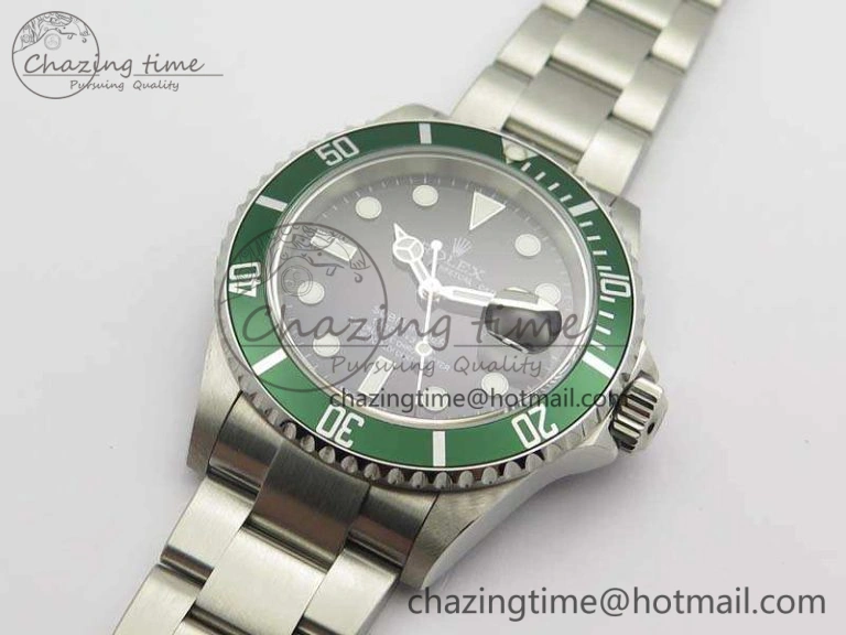 EyeCatching Submariner 16610 LV Green No Rehaut Engraving JF 1:1 Best Edition On SS Bracelet SH 3543