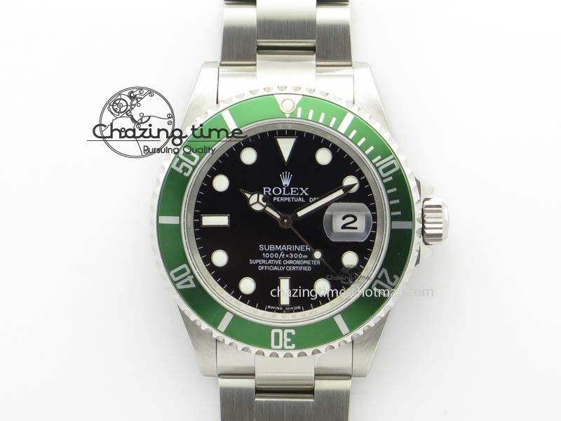 Stylish Submariner 16610LV SS Green Metal Bezel JF 1:1 Best Edition Black Dial On SS Bracelet SH 3755