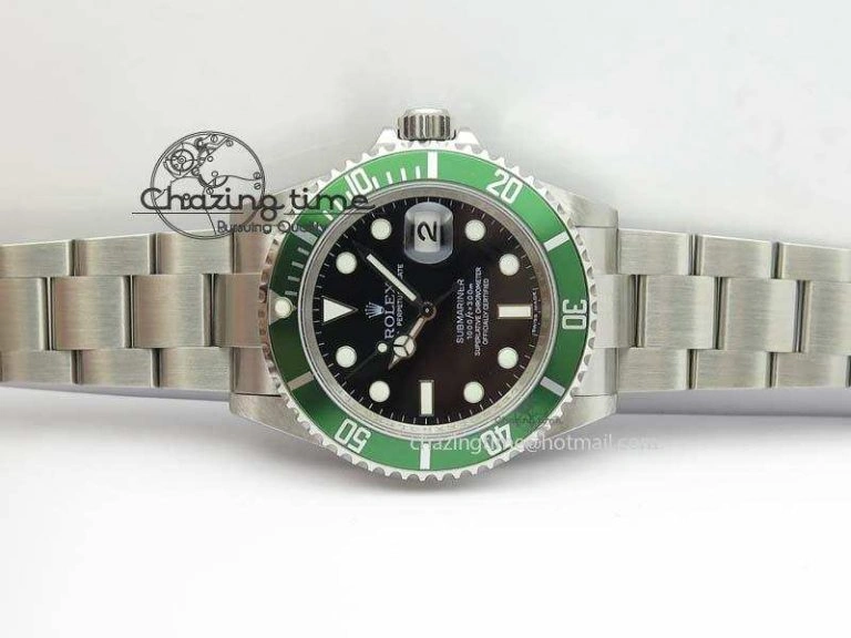 Stylish Submariner 16610LV SS Green Metal Bezel JF 1:1 Best Edition Black Dial On SS Bracelet SH 3755