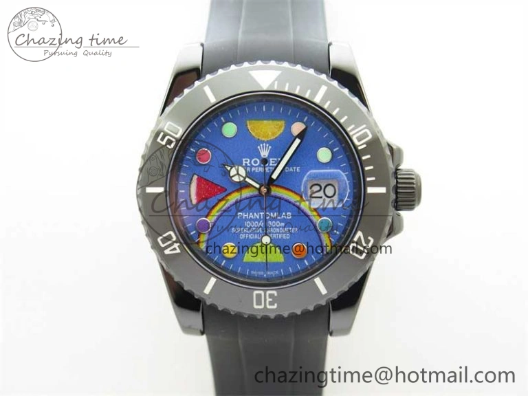 Submariner 40mm Black Ceramic 5GF Best Edition Blue Candy Dial on Black Rubber Strap SA Unique 2473