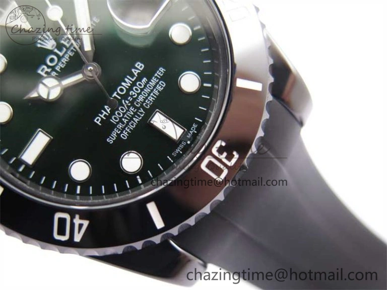 Compact Submariner 40mm Black Ceramic 5GF Best Edition Green Dial on Black Rubber Strap SA 2463