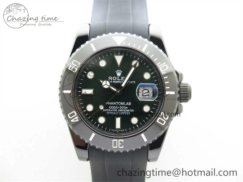 Compact Submariner 40mm Black Ceramic 5GF Best Edition Green Dial on Black Rubber Strap SA 2463