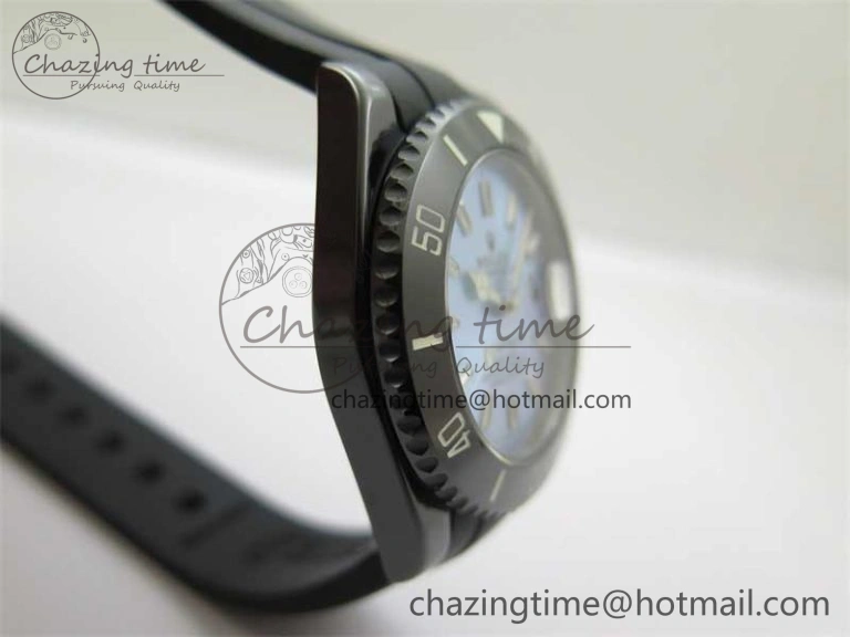 Comfortable Submariner 40mm Black Ceramic 5GF Best Edition Ice Blue Dial on Black Rubber Strap SA 2474
