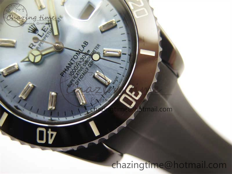 Comfortable Submariner 40mm Black Ceramic 5GF Best Edition Ice Blue Dial on Black Rubber Strap SA 2474