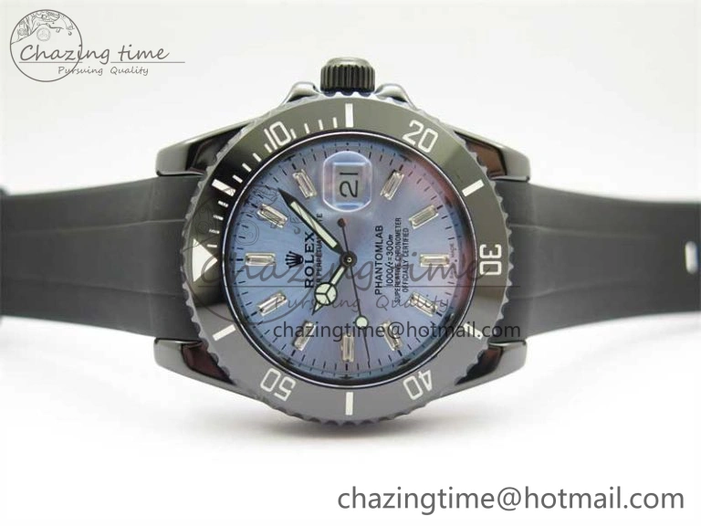 Comfortable Submariner 40mm Black Ceramic 5GF Best Edition Ice Blue Dial on Black Rubber Strap SA 2474