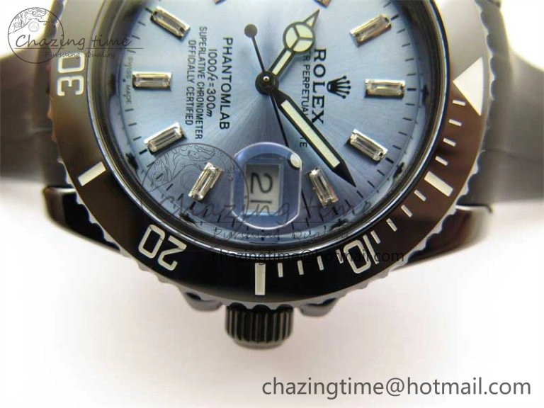 Comfortable Submariner 40mm Black Ceramic 5GF Best Edition Ice Blue Dial on Black Rubber Strap SA 2474