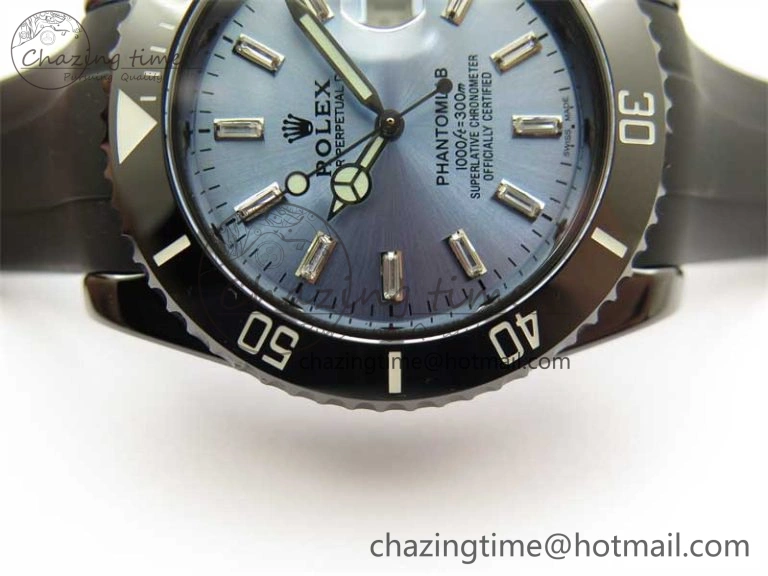 Comfortable Submariner 40mm Black Ceramic 5GF Best Edition Ice Blue Dial on Black Rubber Strap SA 2474