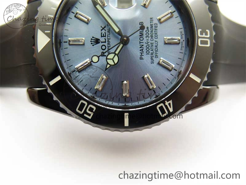 Comfortable Submariner 40mm Black Ceramic 5GF Best Edition Ice Blue Dial on Black Rubber Strap SA 2474