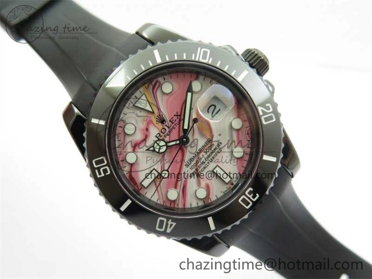OdorResistant Submariner 40mm Black Ceramic 5GF Best Edition Pink Painting Dial on Black Rubber Strap SA 2472