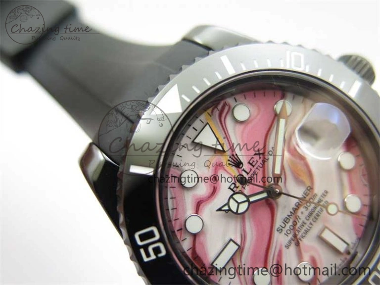 OdorResistant Submariner 40mm Black Ceramic 5GF Best Edition Pink Painting Dial on Black Rubber Strap SA 2472