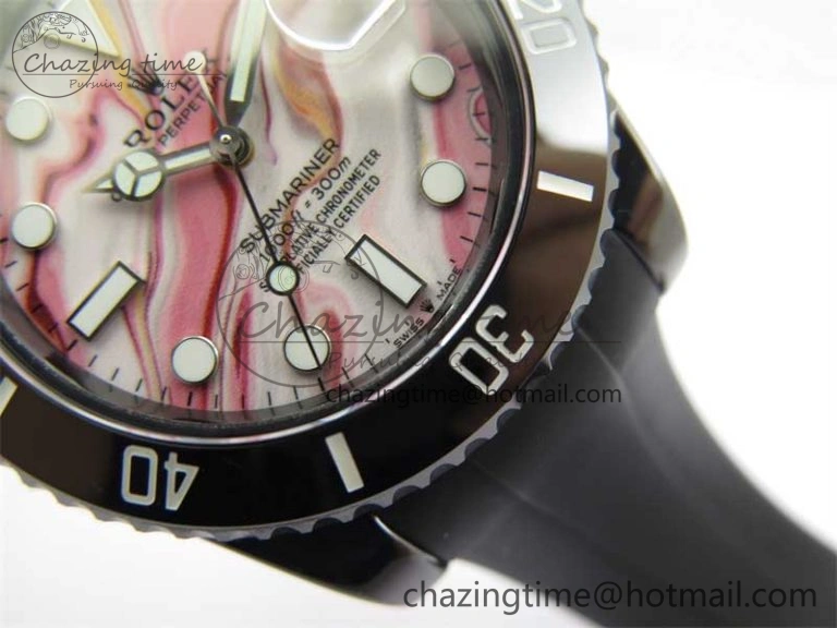 OdorResistant Submariner 40mm Black Ceramic 5GF Best Edition Pink Painting Dial on Black Rubber Strap SA 2472