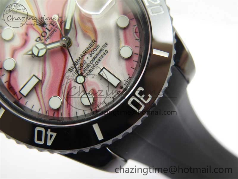OdorResistant Submariner 40mm Black Ceramic 5GF Best Edition Pink Painting Dial on Black Rubber Strap SA 2472