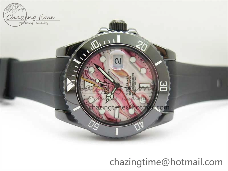 OdorResistant Submariner 40mm Black Ceramic 5GF Best Edition Pink Painting Dial on Black Rubber Strap SA 2472