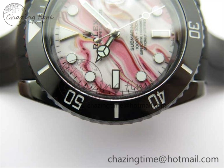 OdorResistant Submariner 40mm Black Ceramic 5GF Best Edition Pink Painting Dial on Black Rubber Strap SA 2472