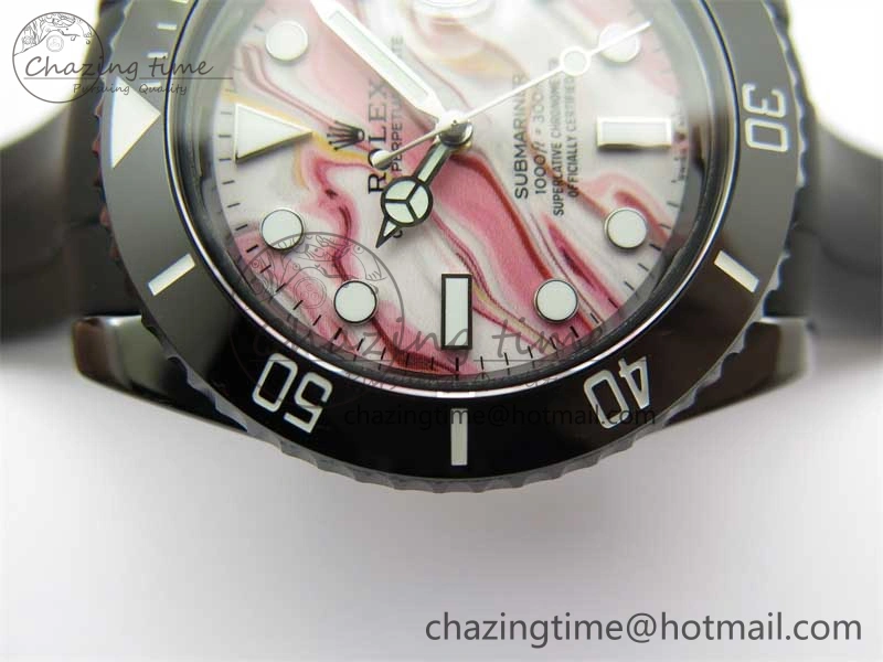 OdorResistant Submariner 40mm Black Ceramic 5GF Best Edition Pink Painting Dial on Black Rubber Strap SA 2472