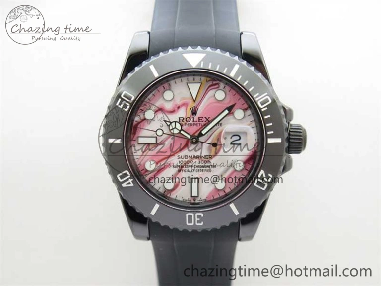 OdorResistant Submariner 40mm Black Ceramic 5GF Best Edition Pink Painting Dial on Black Rubber Strap SA 2472