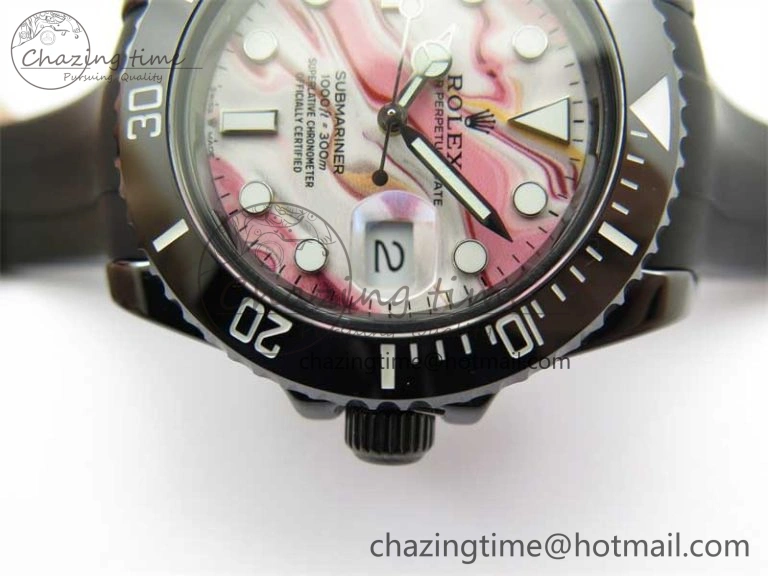 OdorResistant Submariner 40mm Black Ceramic 5GF Best Edition Pink Painting Dial on Black Rubber Strap SA 2472