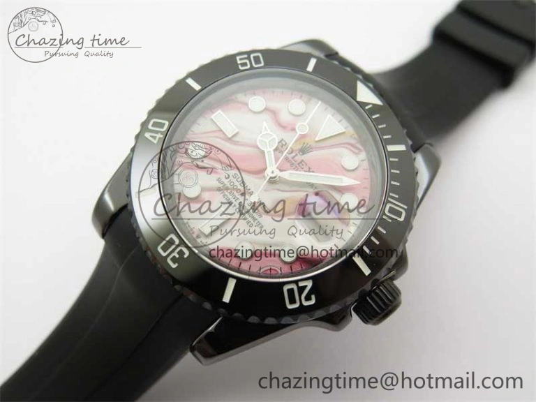 OdorResistant Submariner 40mm Black Ceramic 5GF Best Edition Pink Painting Dial on Black Rubber Strap SA 2472