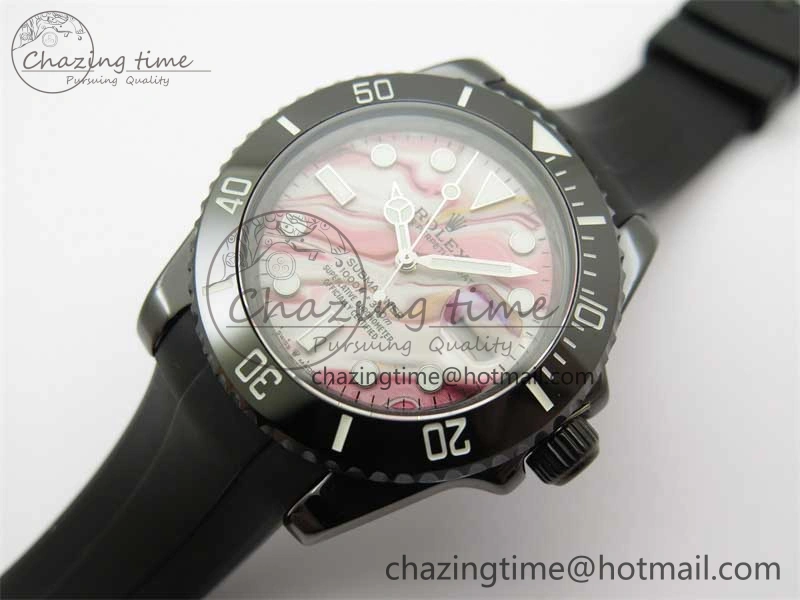 OdorResistant Submariner 40mm Black Ceramic 5GF Best Edition Pink Painting Dial on Black Rubber Strap SA 2472