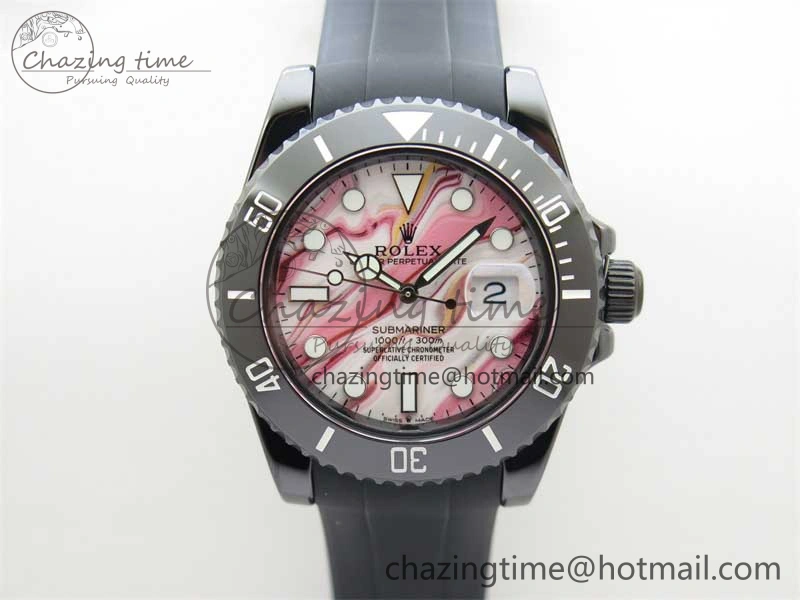 OdorResistant Submariner 40mm Black Ceramic 5GF Best Edition Pink Painting Dial on Black Rubber Strap SA 2472