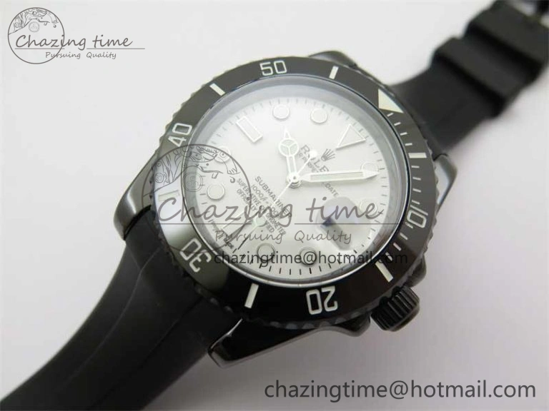 Submariner 40mm Black Ceramic 5GF Best Edition White Dial on Black Rubber Strap SA MoistureWicking 2469